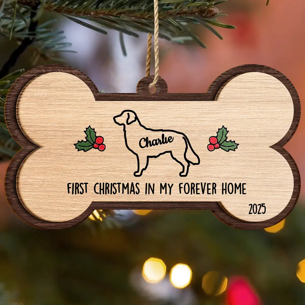 Dog's First Christmas In My Forever Home - Personalized 2-Layered Wooden Ornament