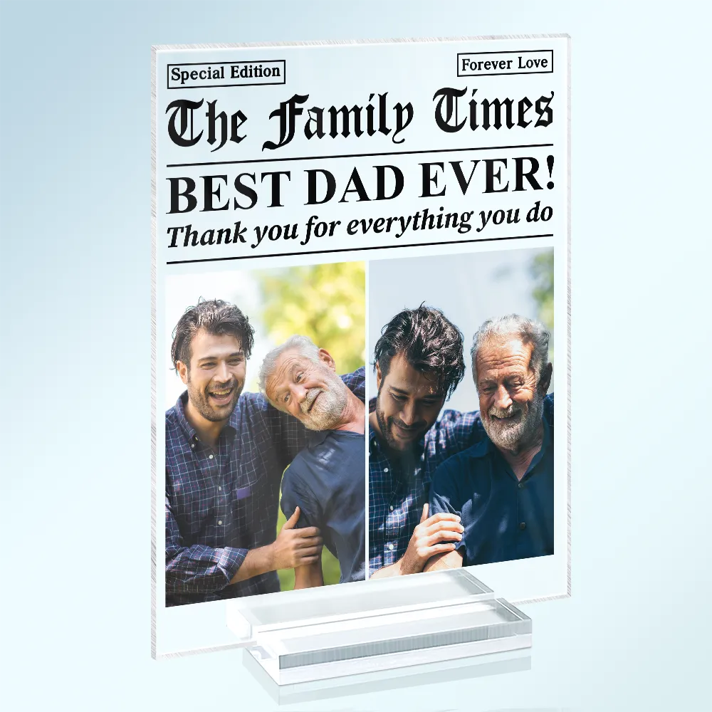 Gift For Mother,Gift For Father,Gift For Women,Gift For Men,Love - Custom Photo Best Mom Dad Ever Newspaper Theme - Personalized Vertical Rectangle Acrylic Plaque