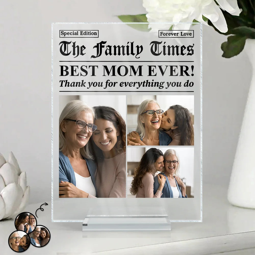 Custom Photo Best Mom Dad Ever Newspaper Theme - Personalized Vertical Rectangle Acrylic Plaque