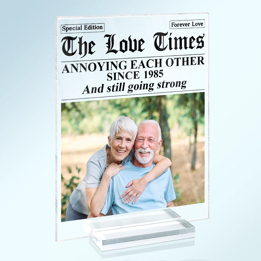 Old Couples,Gift For Couples,Gift For Women,Gift For Men,Gift For Wife,Gift For Husband,Gift For Boyfriend,Gift For Girlfriend,Love,LGBT - Custom Photo The Love Times Newspaper Theme - Personalized Vertical Rectangle Acrylic Plaque