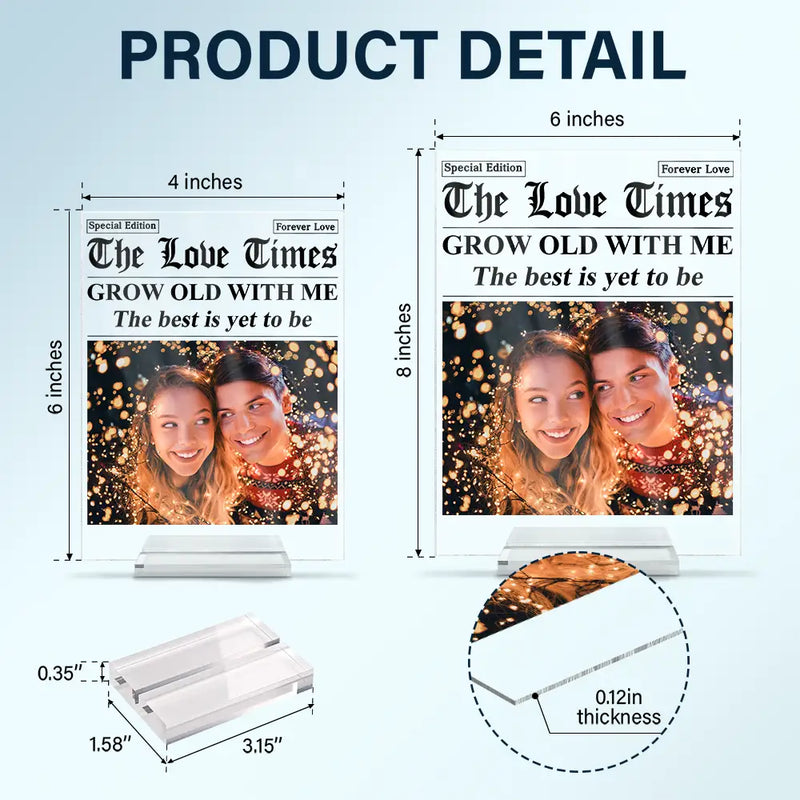 Old Couples,Gift For Couples,Gift For Women,Gift For Men,Gift For Wife,Gift For Husband,Gift For Boyfriend,Gift For Girlfriend,Love,LGBT - Custom Photo The Love Times Newspaper Theme - Personalized Vertical Rectangle Acrylic Plaque