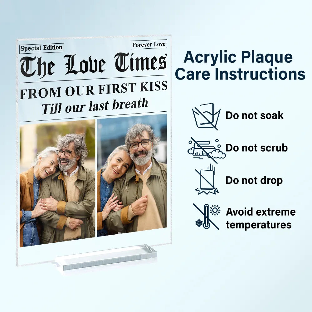 Old Couples,Gift For Couples,Gift For Women,Gift For Men,Gift For Wife,Gift For Husband,Gift For Boyfriend,Gift For Girlfriend,Love,LGBT - Custom Photo The Love Times Newspaper Theme - Personalized Vertical Rectangle Acrylic Plaque