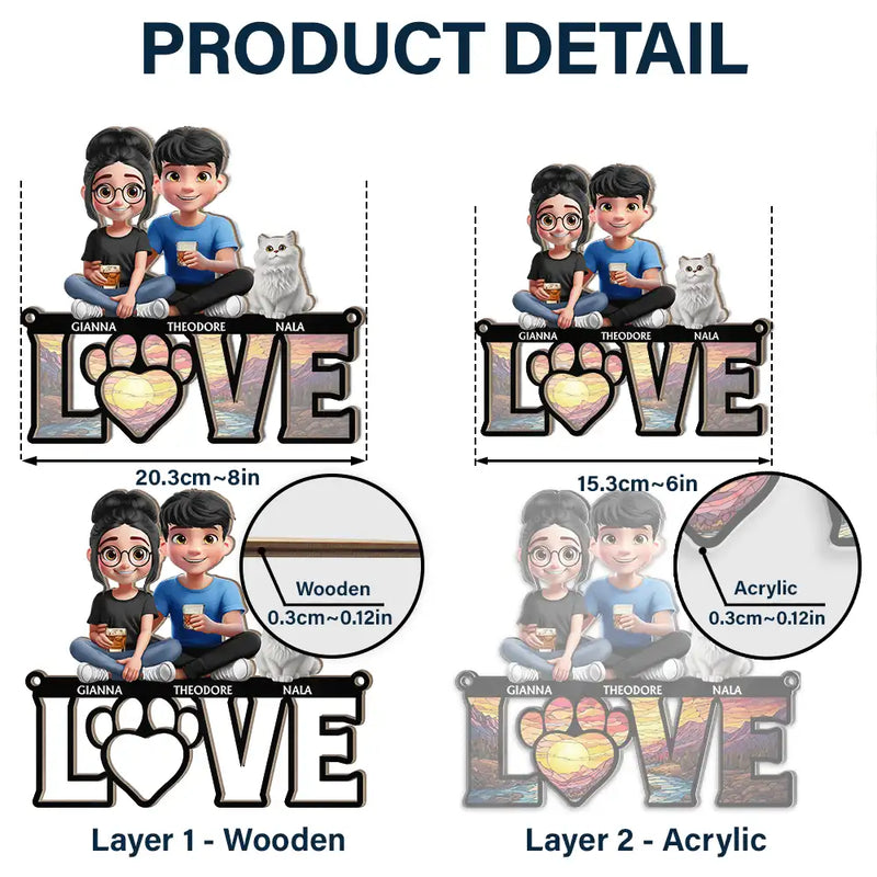 Gift For Couples,Gift For Husband,Gift For Wife,Gift For Boyfriend,Gift For Girlfriend,LGBT,Pet Lovers,Pet Couple,Dog Lovers,Dog Couple,Cat Lovers,Cat Couple,Love - Love Is A Four Legged Word With Dogs Cats - Personalized Window Hanging Suncatcher Ornament