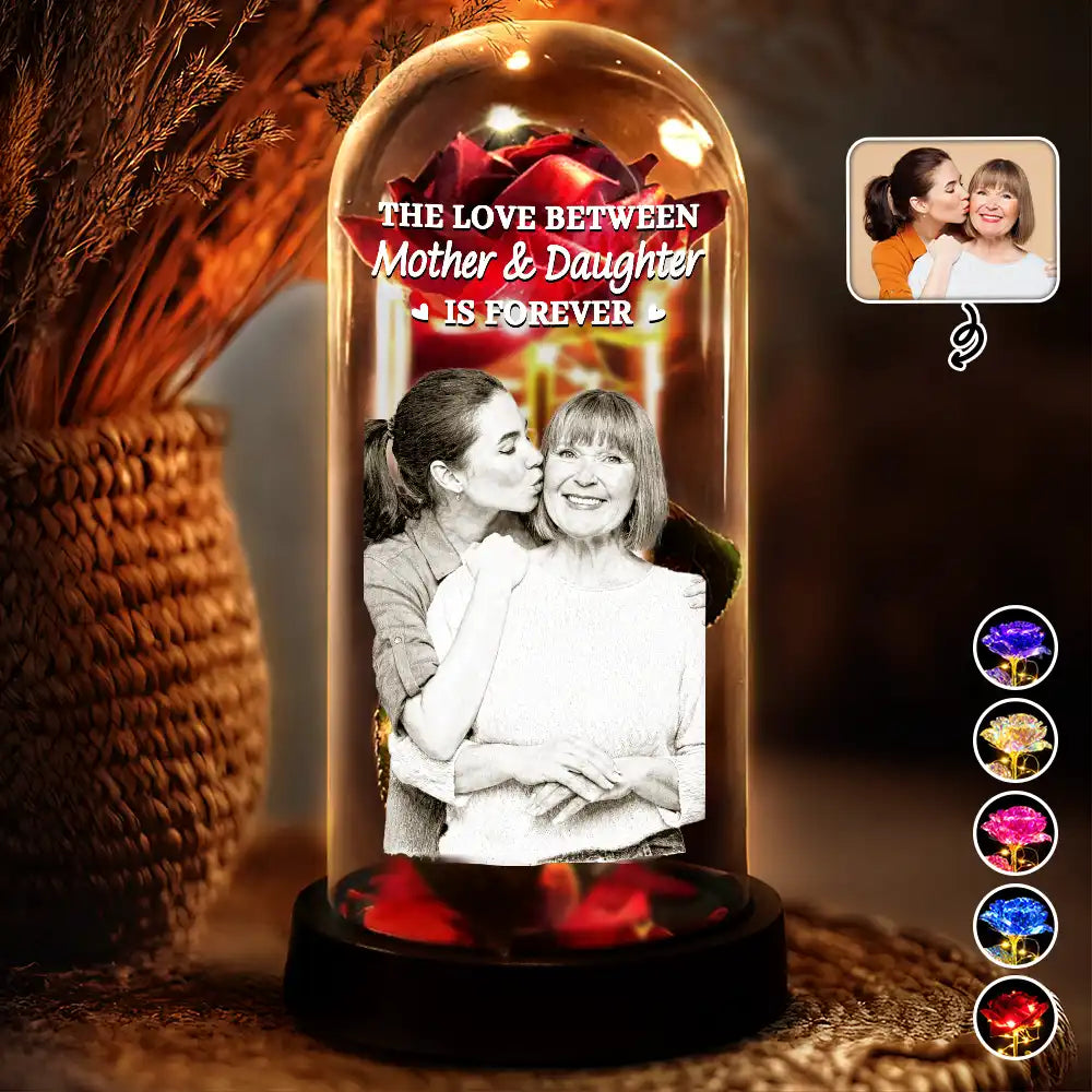 Family,Custom Photo,Gift For Mother,Gift For Father,Mom - Daughters (Adult),Mom - Daughters (Young),Mom - Sons,Mom - Children,Love - Custom Photo Pencil Sketch Art The Love Between Mother & Daughter Is Forever - Personalized Everlasting Rose Dome Lamp