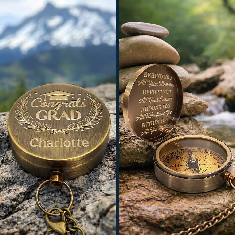 Graduation,Gift For Yourself,Gift For Daughter,Gift For Son,Gift For Kids,Gift For Bestie,Happy - Behind You All Memories Congrats Grad - Personalized Engraved Brass Compass