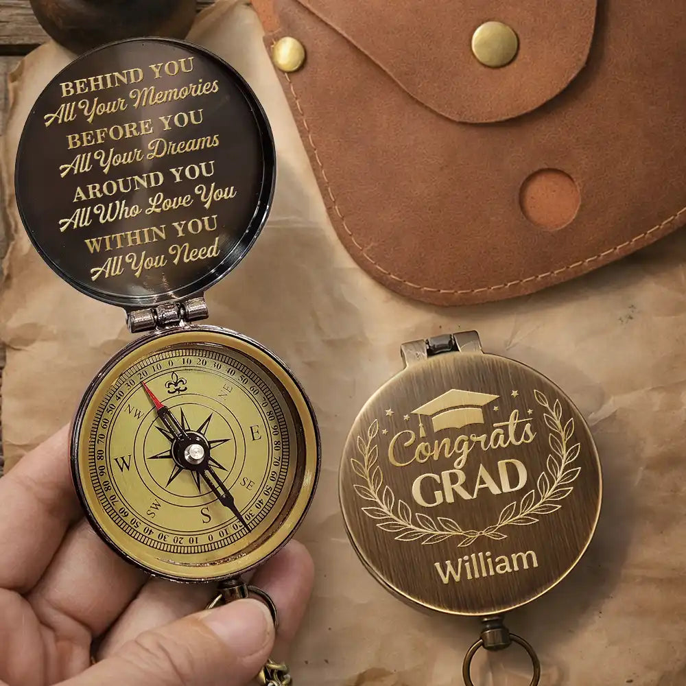 Graduation,Gift For Yourself,Gift For Daughter,Gift For Son,Gift For Kids,Gift For Bestie,Happy - Behind You All Memories Congrats Grad - Personalized Engraved Brass Compass