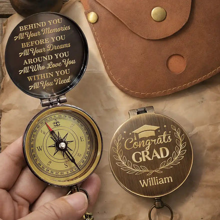 Behind You All Memories Congrats Grad - Personalized Engraved Brass Compass