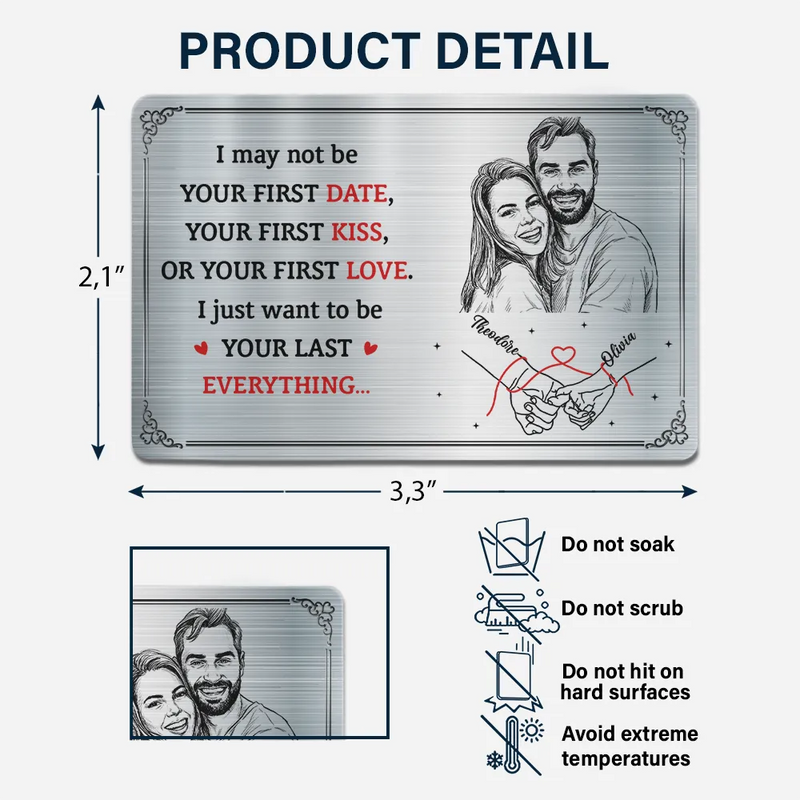 Gift For Couples,Gift For Husband,Gift For Boyfriend,Gift For Wife,Gift For Girlfriend,LGBT,Gift For Women,Gift For Men,Love,Photo - Pencil Sketch,Icon,Romantic - Custom Photo Pencil Sketch Couple Holding Hands I Want To Be Your Last Everything - Personalized Aluminum Wallet Card