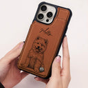 Custom Photo,Art Design,Pet Lovers,Adorable,Photo - Pencil Sketch - Dark BG - Custom Photo White Pencil Sketch Art For Dog And Cat Lovers - Personalized Leather Flip Wallet Phone Case