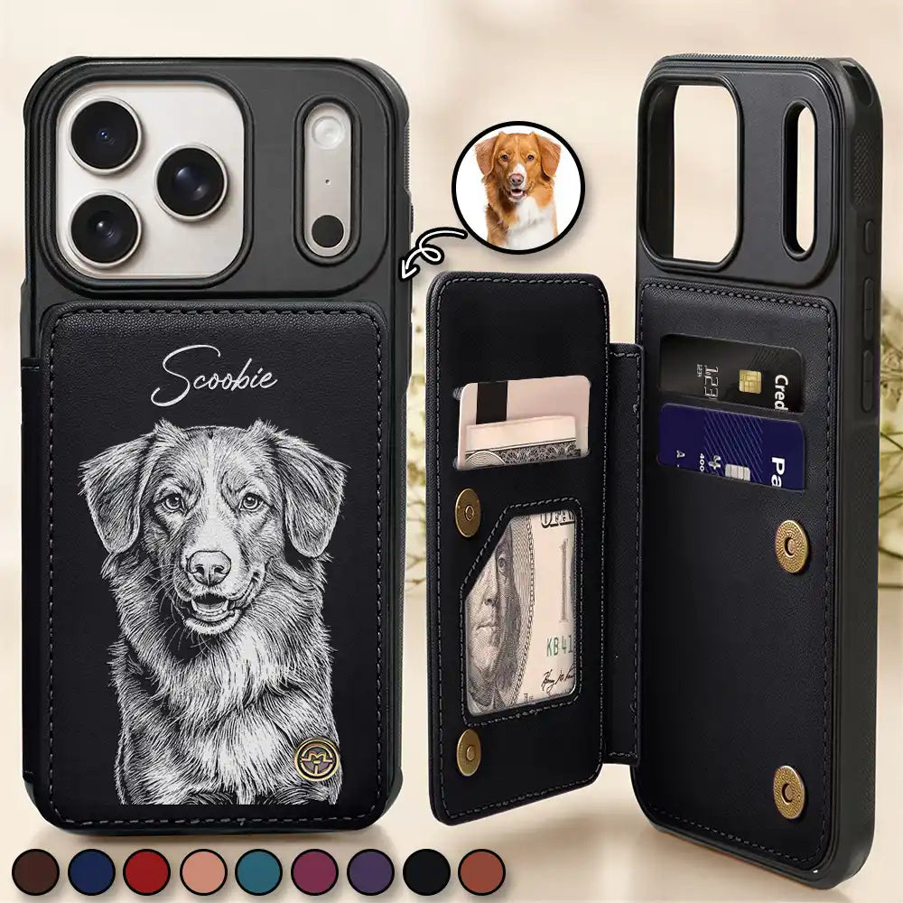 Custom Photo White Pencil Sketch Art For Dog And Cat Lovers - Personalized Leather Flip Wallet Phone Case