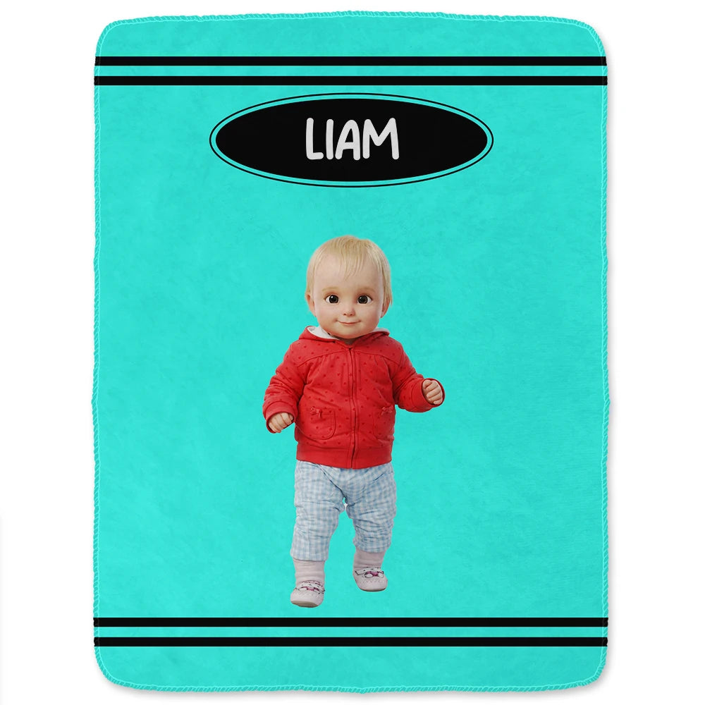 Adorable, Art Design, Back To School, Gift For Kids, Photo - Cartoon Portrait - Custom Photo Cartoon Portrait Kid With Colorful Crayons - Personalized Fleece Blanket, Sherpa Blanket