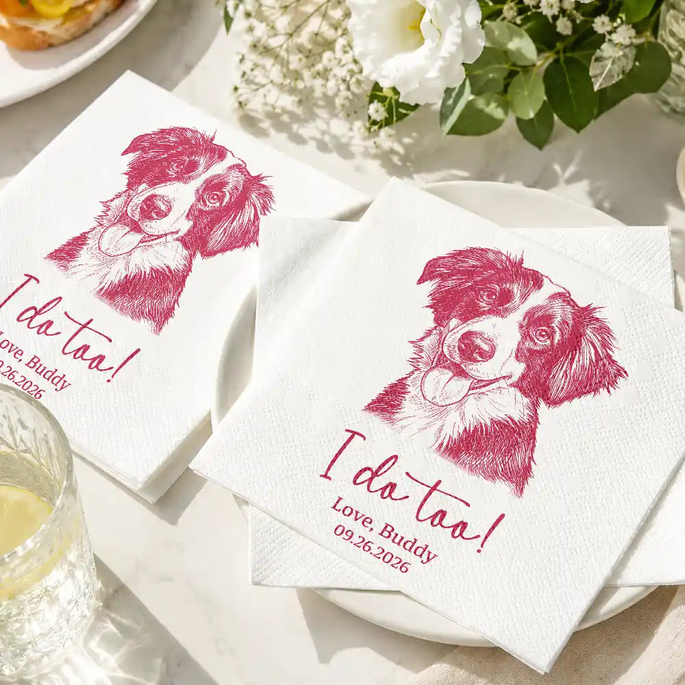 Pet Couple, Art Design, Playful, Pet Lovers, Gift For Couples, Wedding, Photo - Pencil Sketch - Bold - Custom Photo Bold Sketch Dog Cat Pet Couples Wedding Engaged Bachelor Bachelorette Party - Personalized Cocktail Napkins