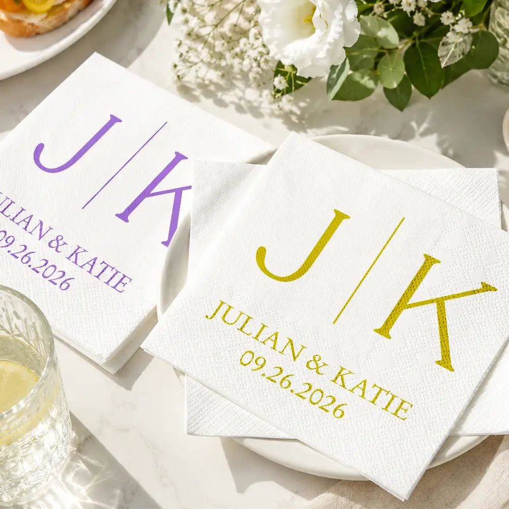 Romantic, Gift For Couples, Wedding, Custom Text - Couples Initials Wedding Engaged Bachelor Bachelorette Party - Personalized Cocktail Napkins