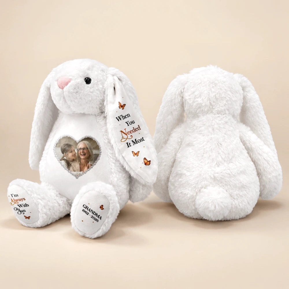 Christmas, Custom Photo, Gift For Kids, Healing, Memorial, Top Market, Upload Full Photo - Memorial Gift For Kids Grandkids - Personalized Custom Photo Name And Years Hug From Heaven Soft Toy Bunny