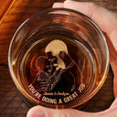 Gift For Father,New Dad,New baby,Happy - Custom Photo Outline Sketch New Dad Our First Father's Day Together - Personalized Engraved Whiskey Glass