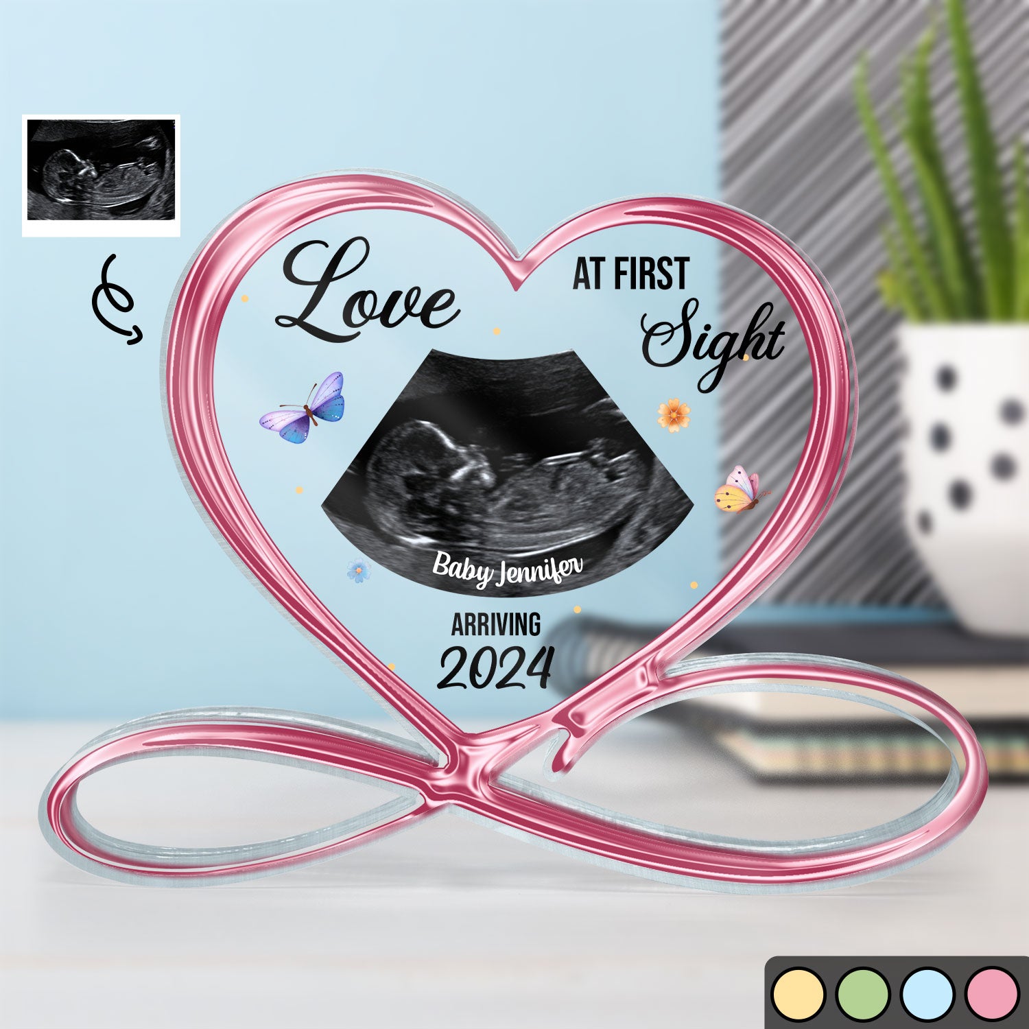 Custom Photo Baby Ultrasound Love At First Sight - Gift For Mother & Father - Personalized Heart Infinity Shaped Acrylic Plaque