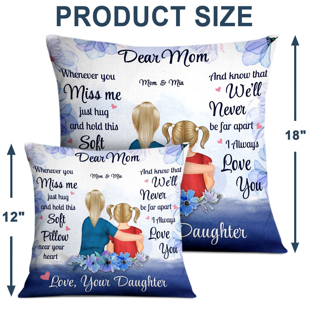 J'ai serré cet oreiller doux dans mes bras matin, midi et soir, style aquarelle - Cadeau d'anniversaire et d'amour pour maman, mère, grand-mère, grand-mère, fille, petite-fille - Oreiller personnalisé personnalisé