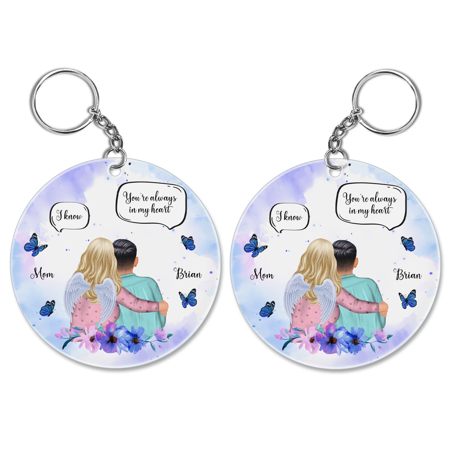 You're Always In My Heart Watercolor Style - Memorial Gift For Mom, Grandma, Son, Grandson - Personalized Custom Circle Acrylic Keychain