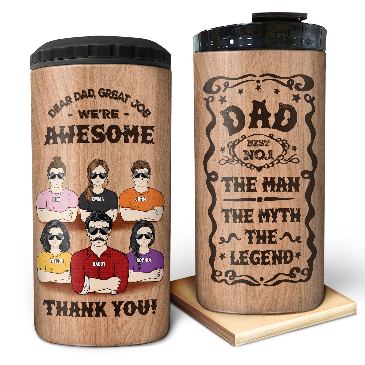 Best Dad The Man The Myth The Legend - Birthday, Loving Gift For Daddy, Father, Grandpa, Grandfather, Daughters, Sons - Personalized Custom 4 In 1 Can Cooler Tumbler