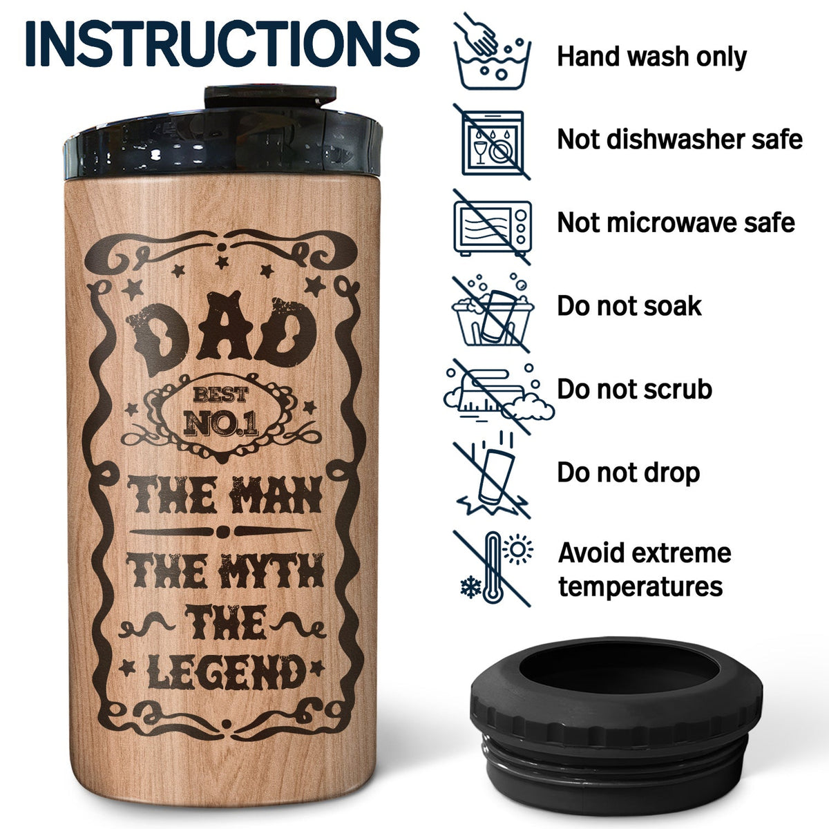 Best Dad The Man The Myth The Legend - Birthday, Loving Gift For Daddy, Father, Grandpa, Grandfather, Daughters, Sons - Personalized Custom 4 In 1 Can Cooler Tumbler