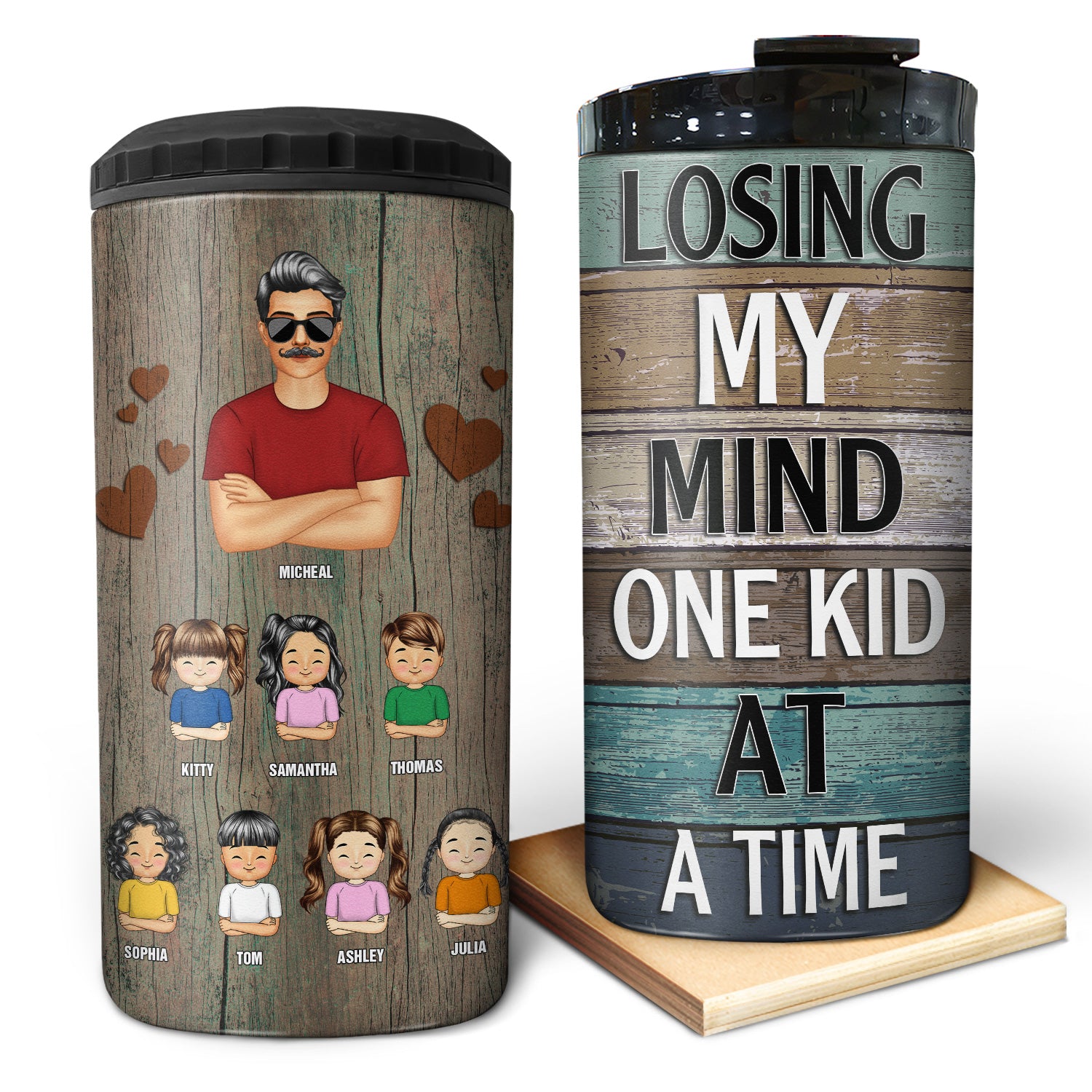 Losing My Mind One Kid At A Time - Gift For Dad, Father - Personalized Custom 4 In 1 Can Cooler Tumbler