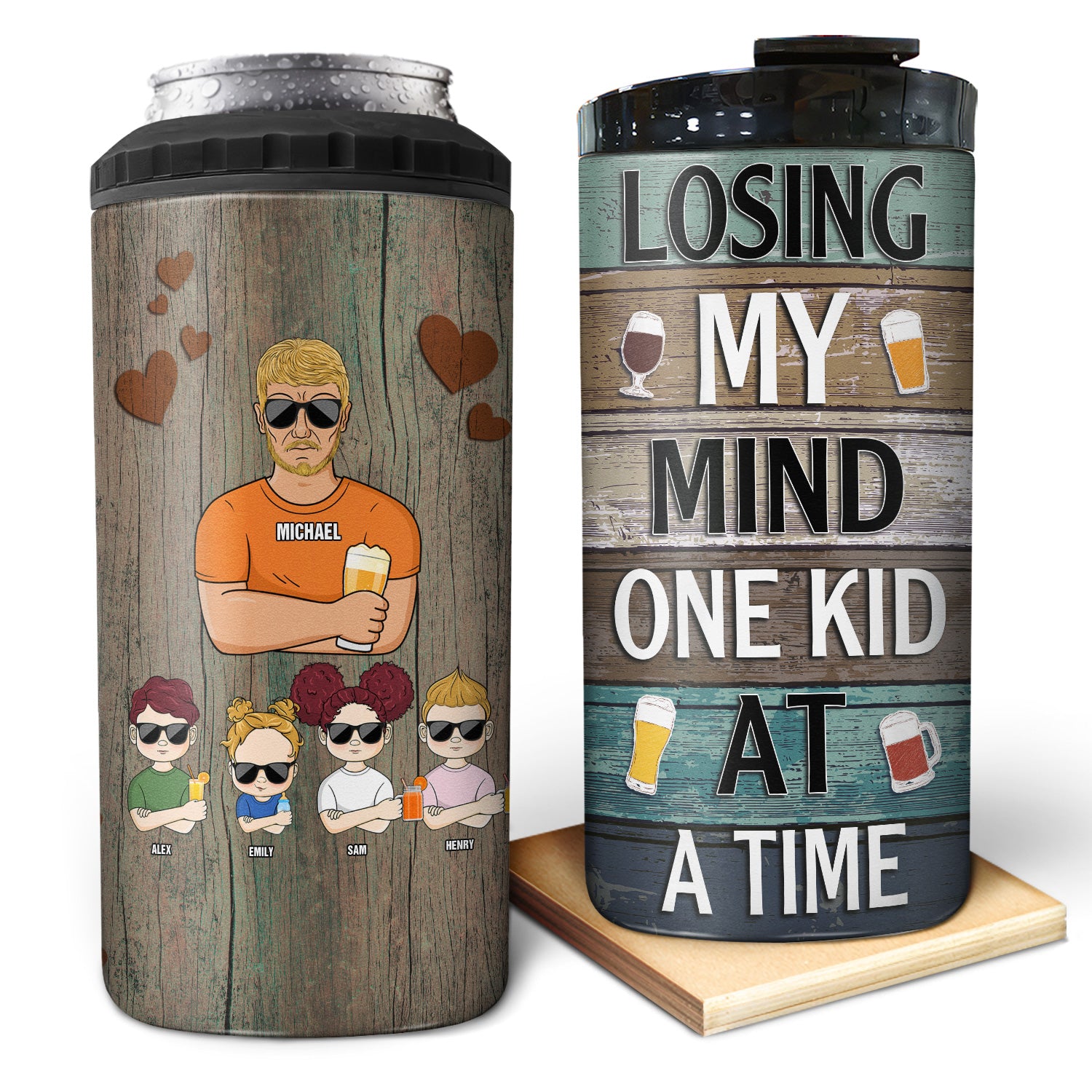 Losing My Mind One Kid At A Time Family - Gift For Father - Personalized Custom 4 In 1 Can Cooler Tumbler