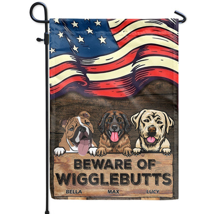 Attention aux étoiles et rayures Wigglebutt ! Cadeau pour les amoureux des chiens ! Drapeau personnalisé