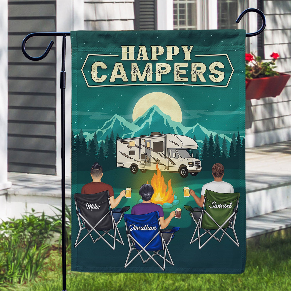 Happy Campers - Gift For Camping Besties - Personalized Custom Flag