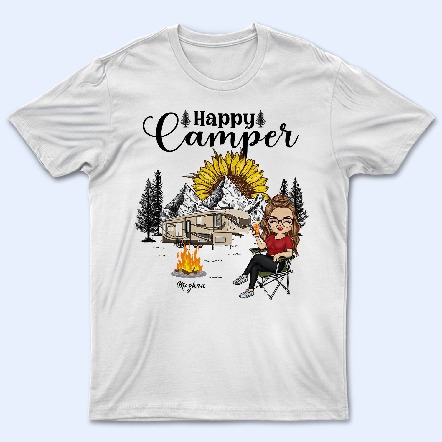 Happy Camper Chibi - Gift For Camping Lovers - Personalized Custom T Shirt