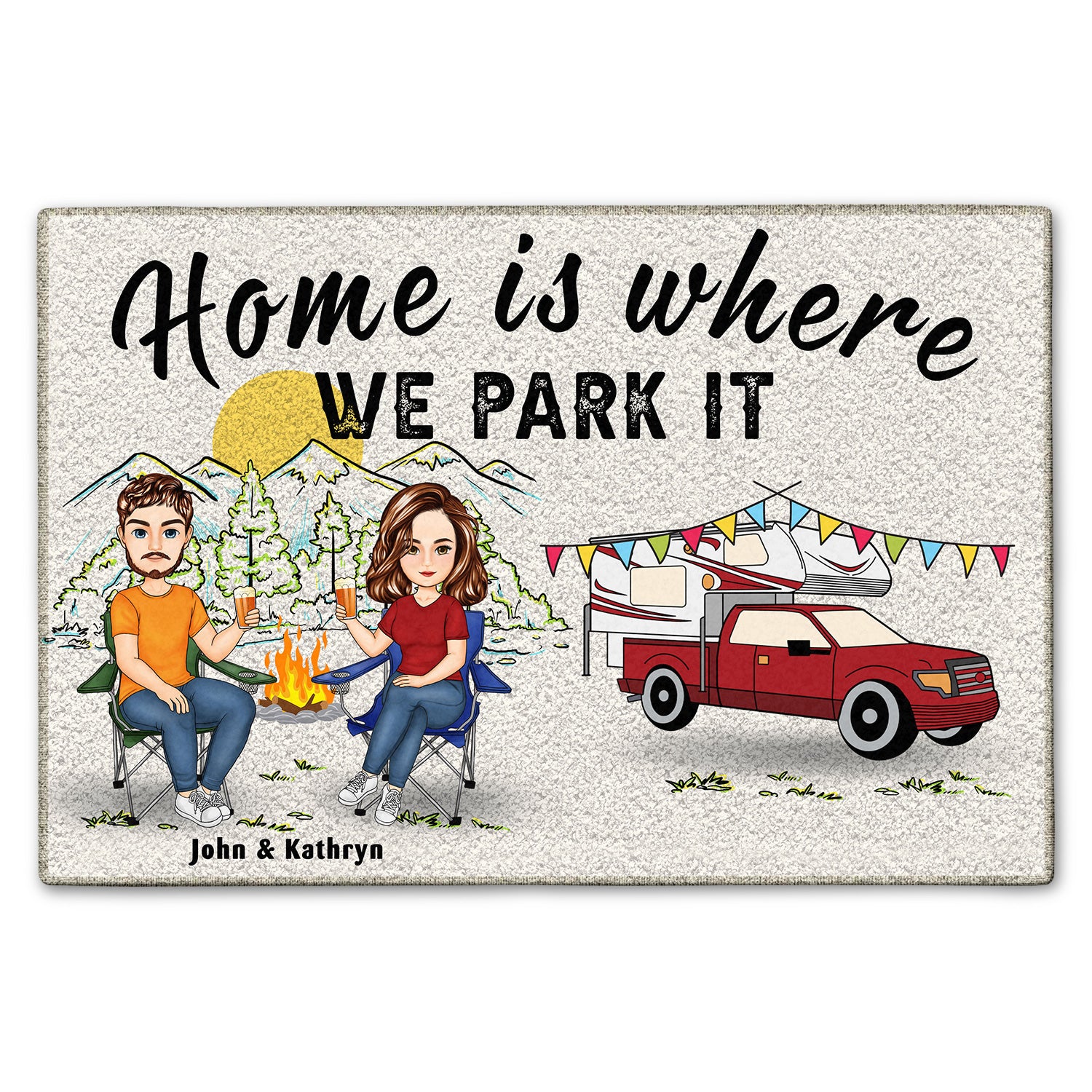 Husband And Wife Home Is Where We Park It - Gift For Camping Couples - Personalized Custom Doormat