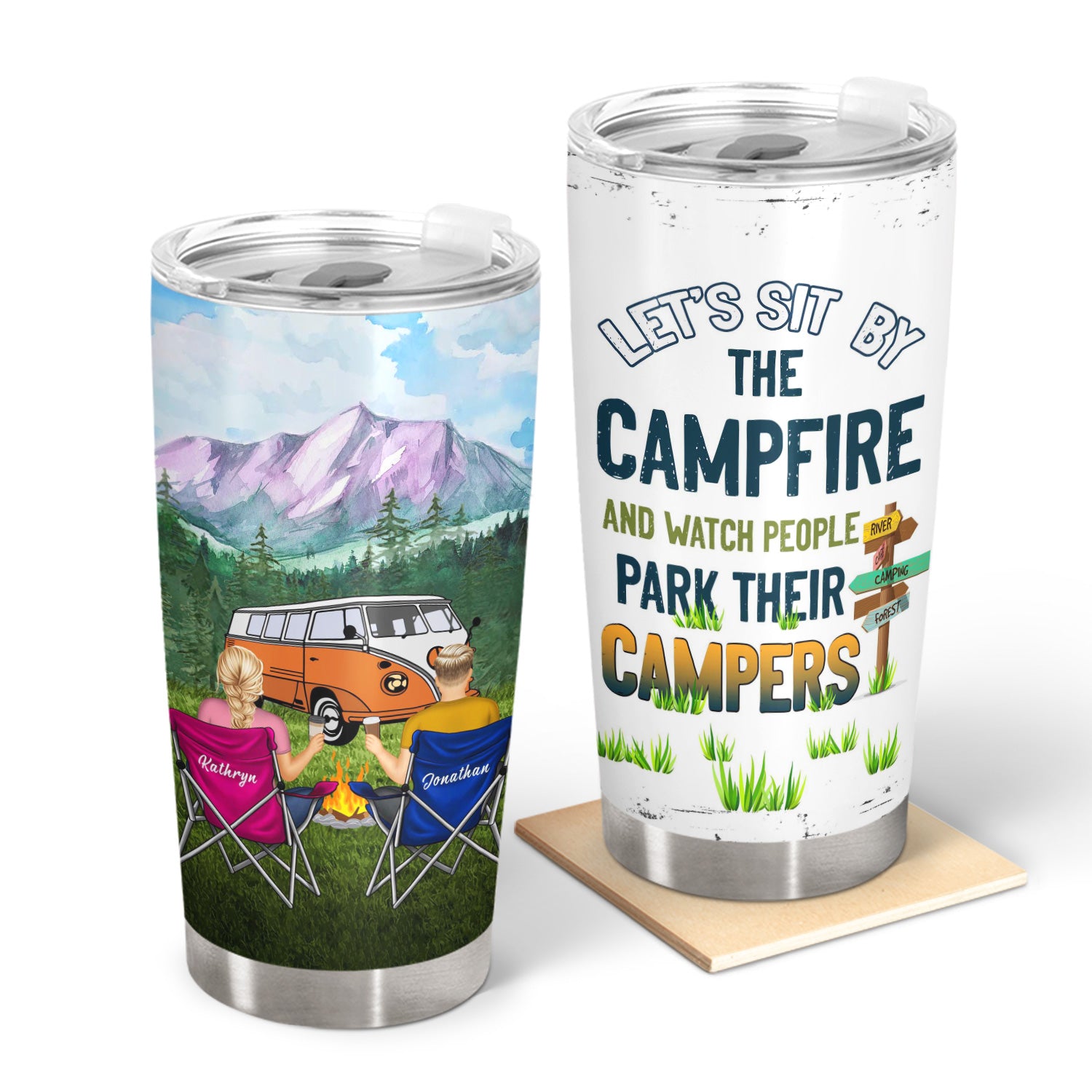 Sit By The Campfire Watch People Park Their Campers - Gift For Camping Couples - Personalized Custom Tumbler