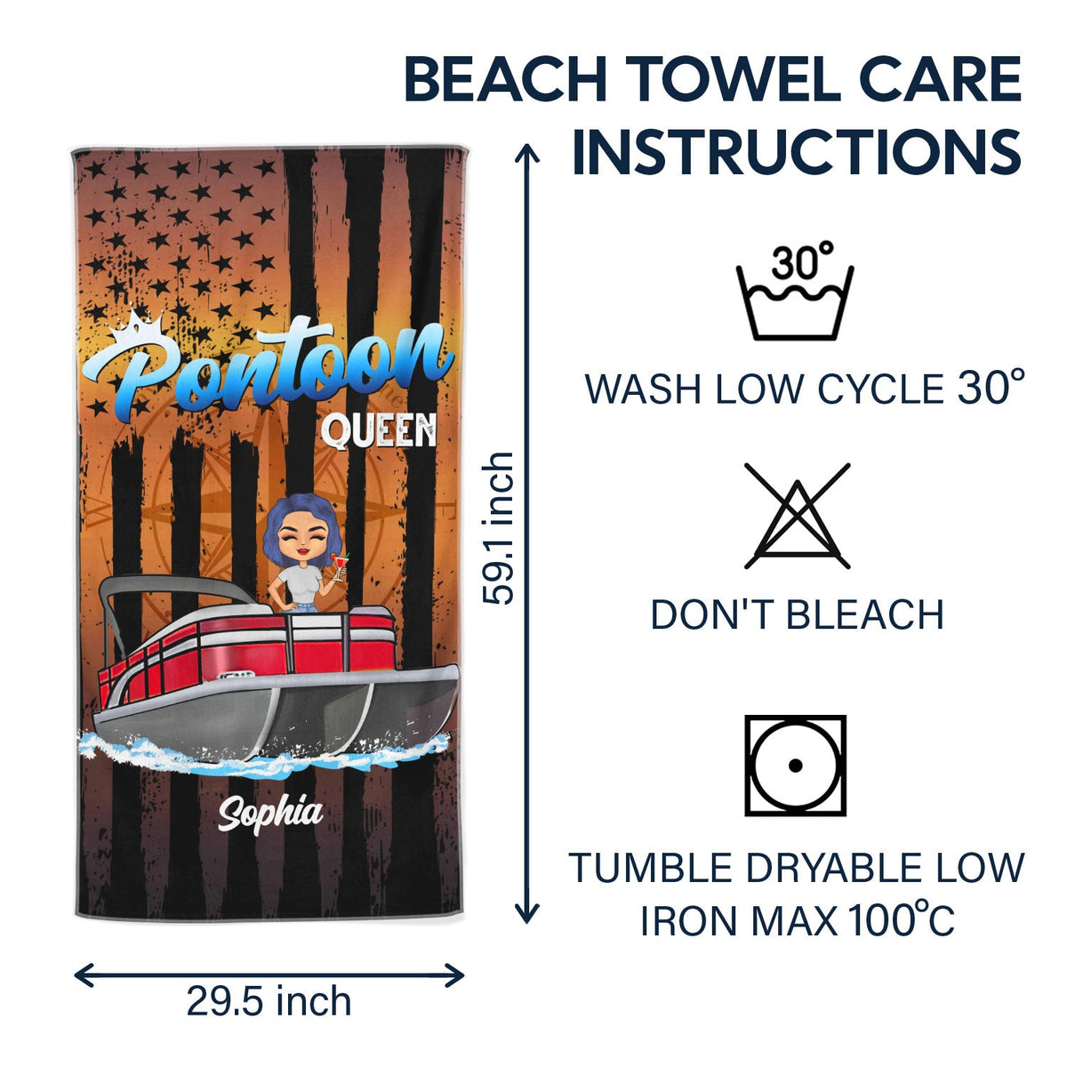 Pontoon Captain Pontoon Queen - Gift For Pontoon Owner - Personalized Custom Beach Towel