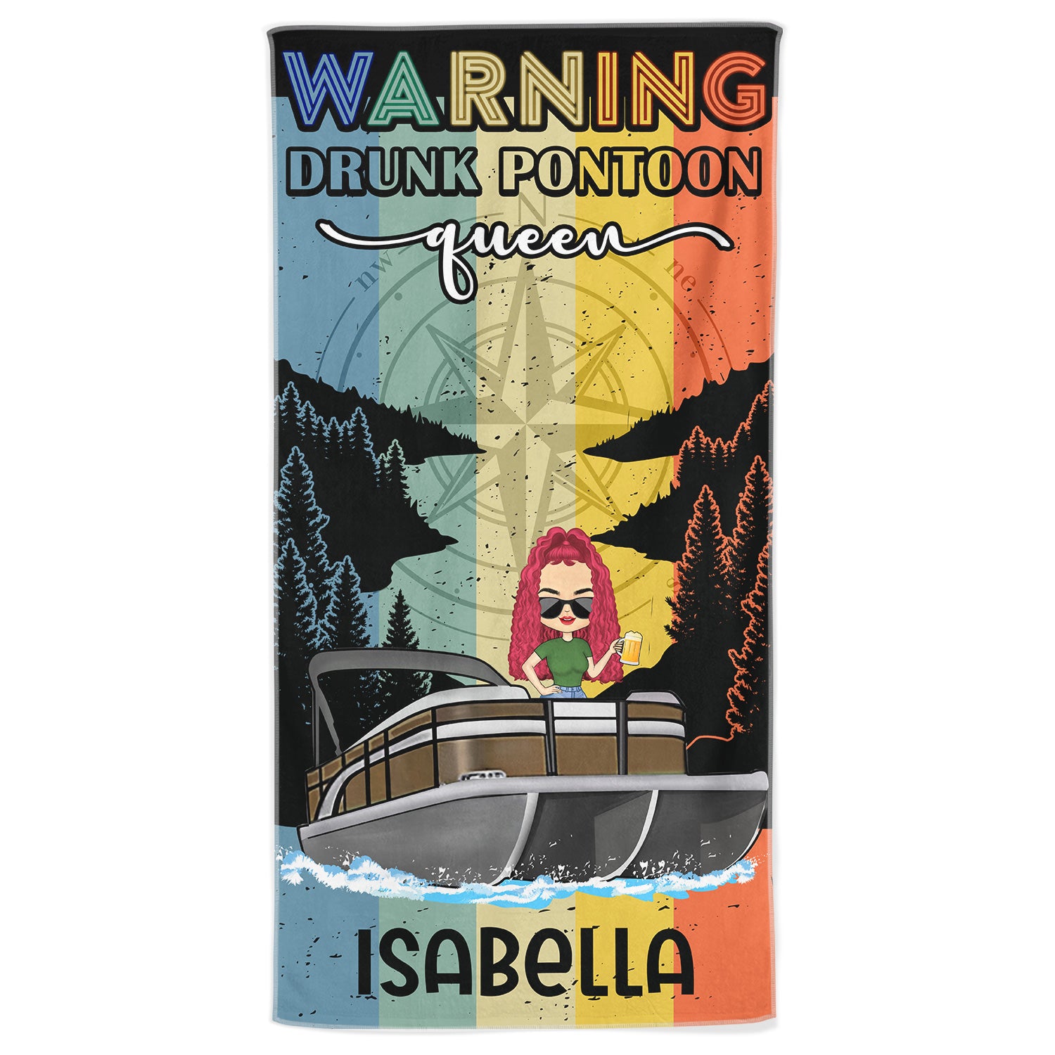 Warning Drunk Pontoon Captain Queen - Birthday, Traveling, Cruising Gift For Lake Beach Lovers, Travelers - Personalized Custom Beach Towel