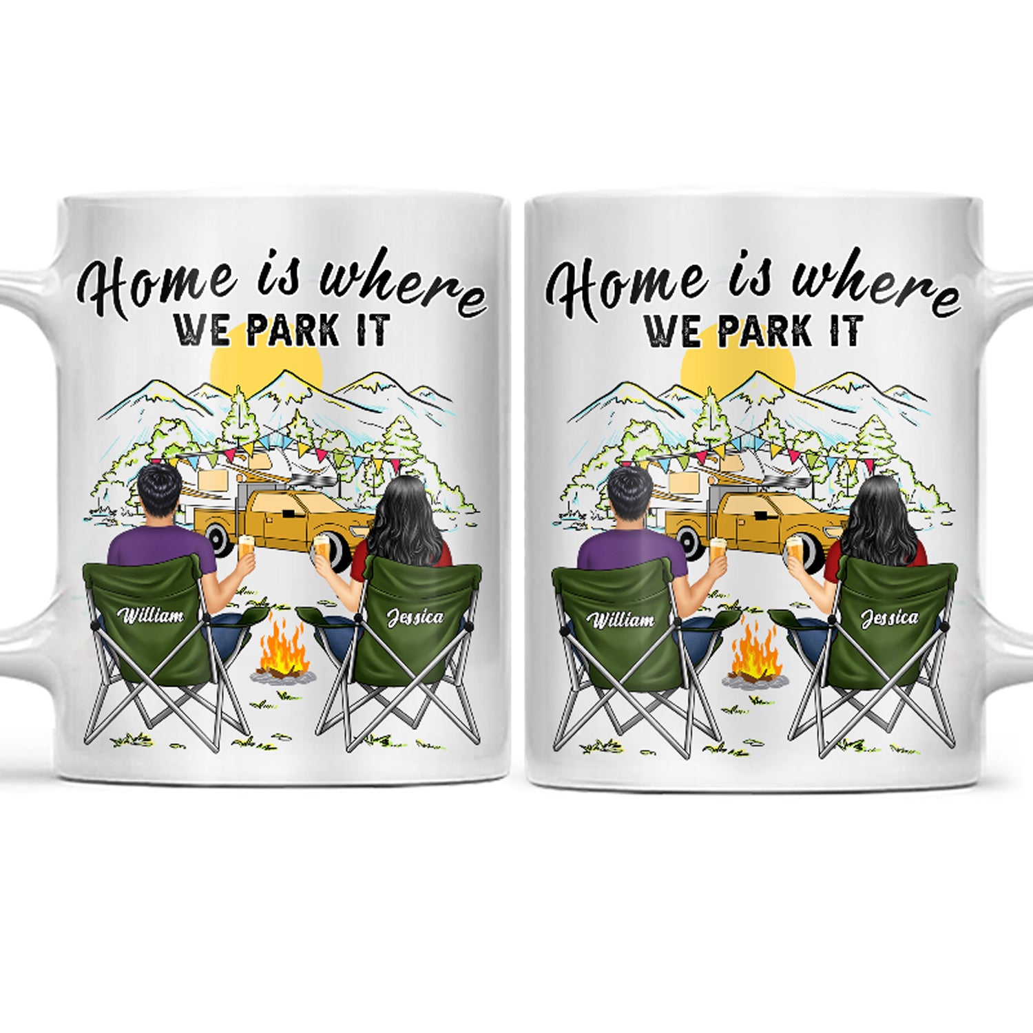 Home Is Where We Park It - Gift For Camping Lovers - Personalized White Edge-to-Edge Mug