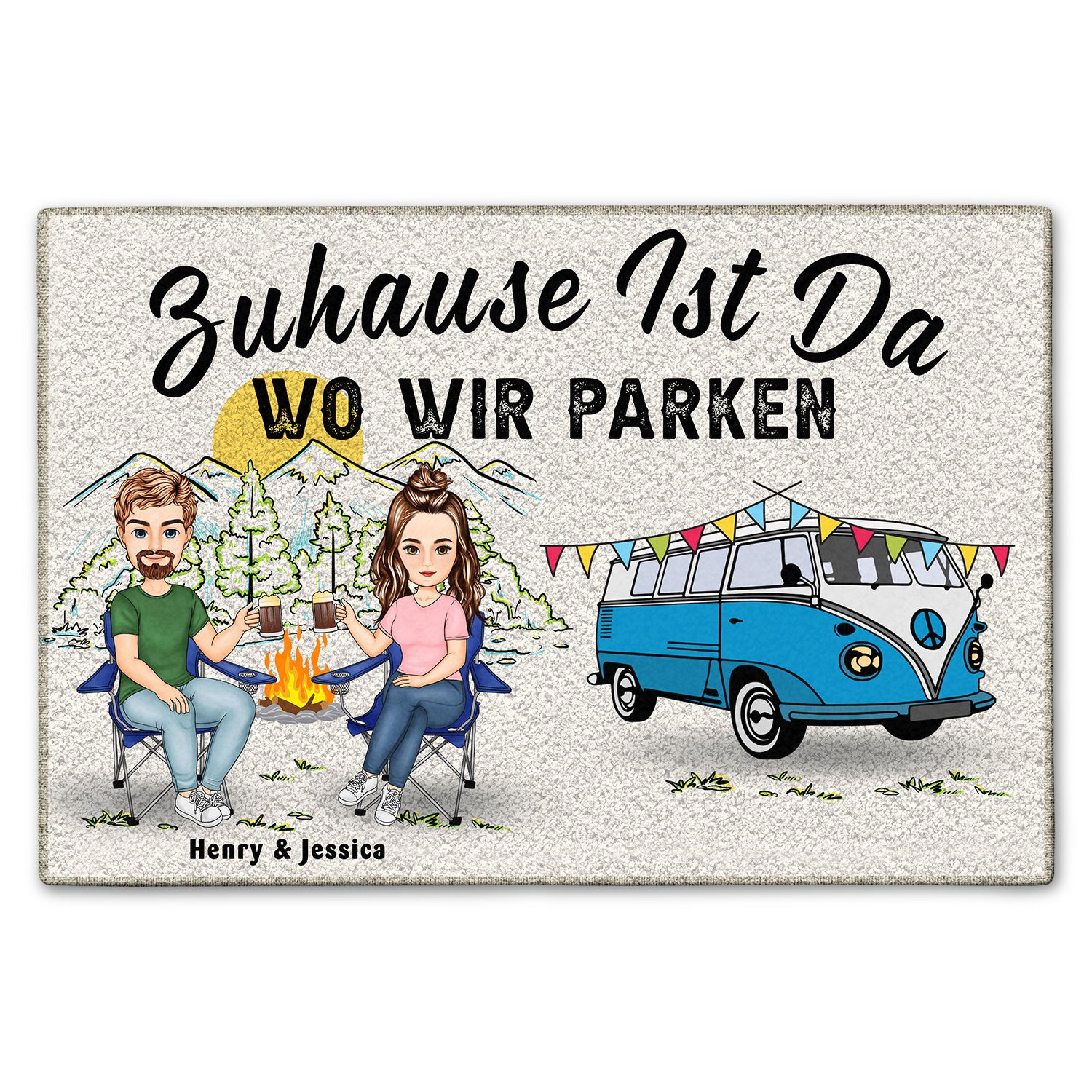 Zuhause Ist Da Wo Wir Parken Karikatur - Personalisierte Fußmatte