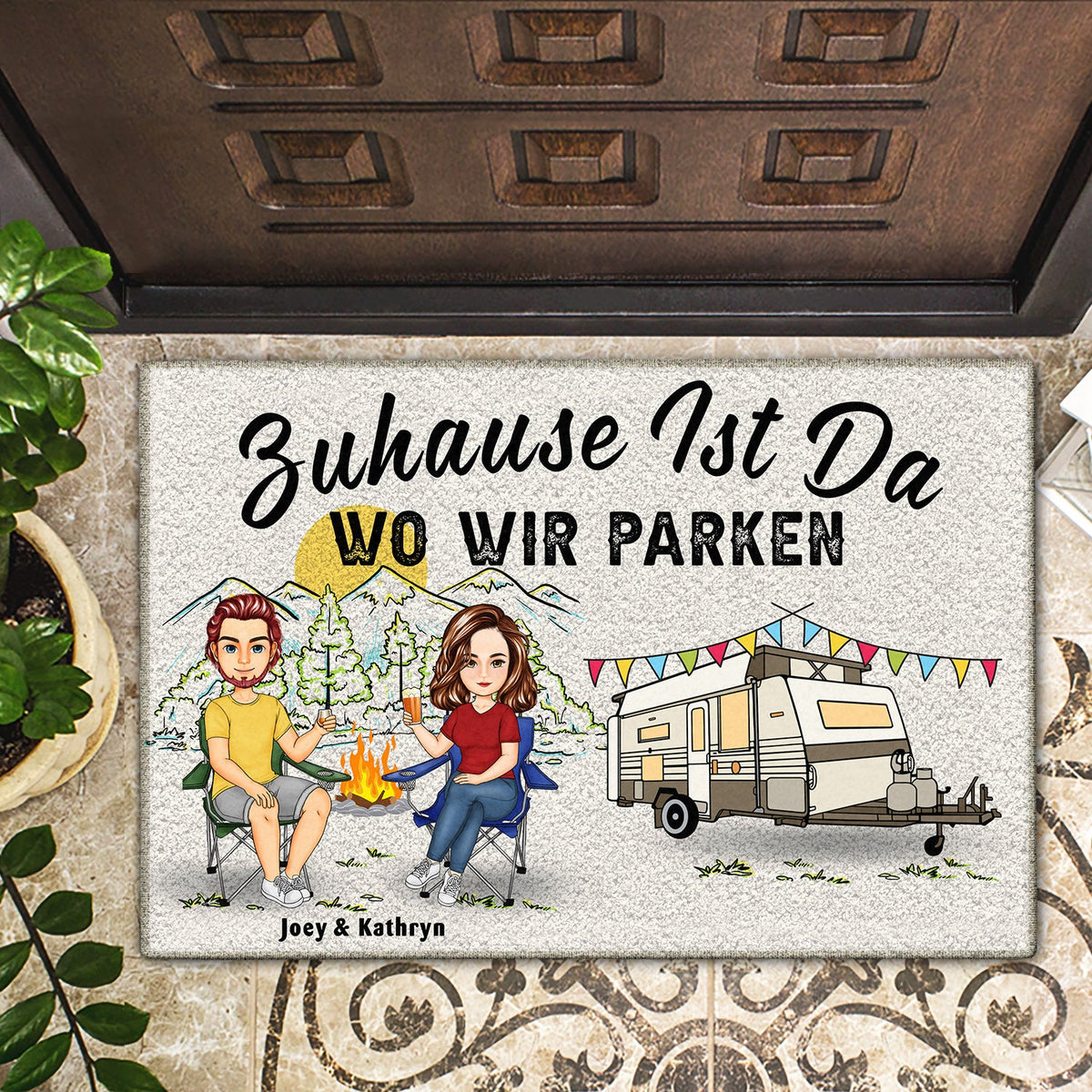 Zuhause Ist Da Wo Wir Parken Karikatur - Personalisierte Fußmatte