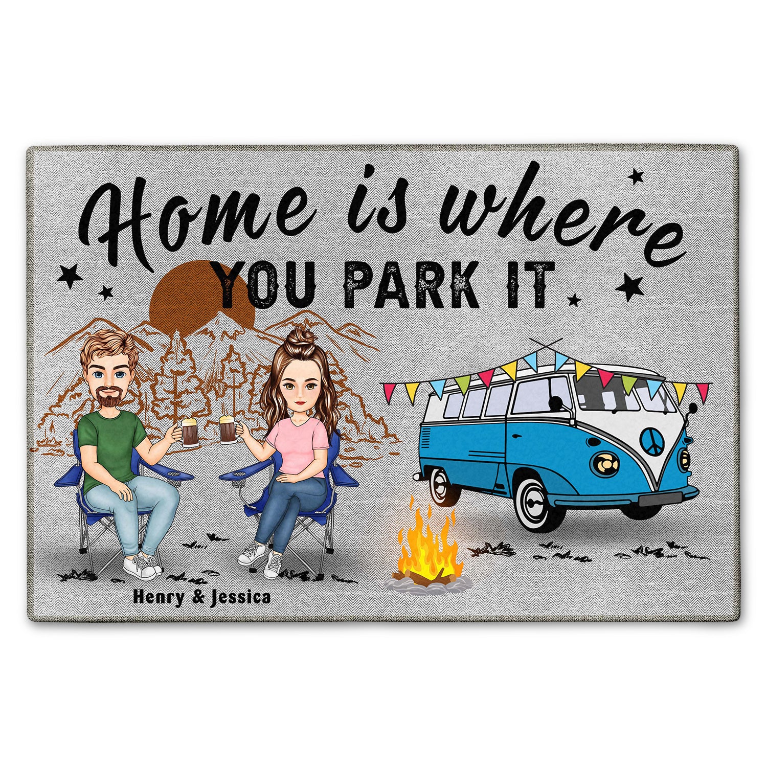 Making Memories One Campsite At A Time Cartoon - Gift For Camping Couples - Personalized Doormat
