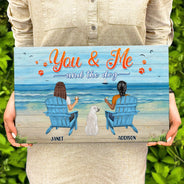 Toi, moi et les chiens, vue sur la plage de la paix - Cadeau pour les amoureux des animaux - Panneau rectangulaire en bois personnalisé