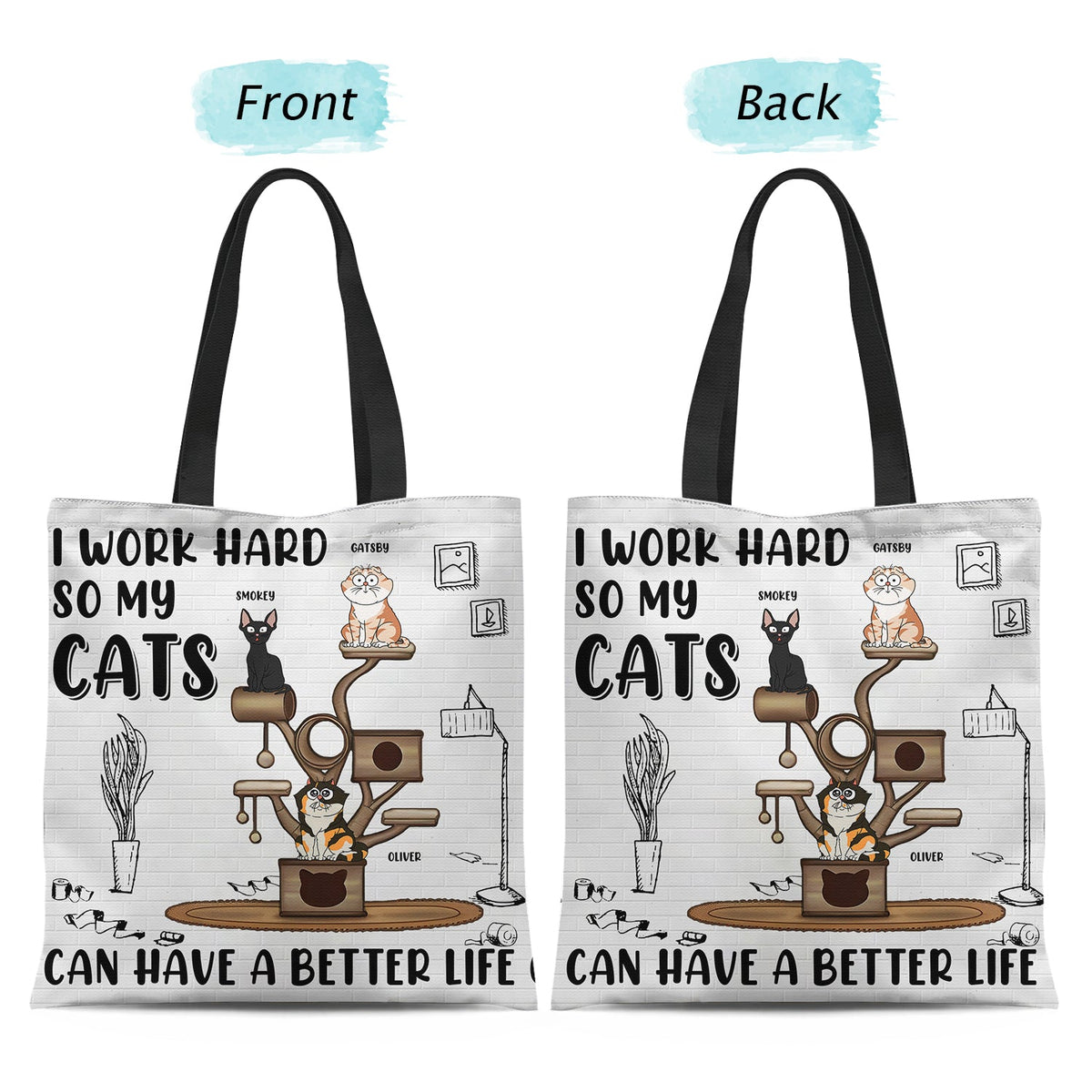 I Work Hard So My Cats Can Have A Better Life - Gift For Cat Lovers - Personalized Zippered Canvas Bag
