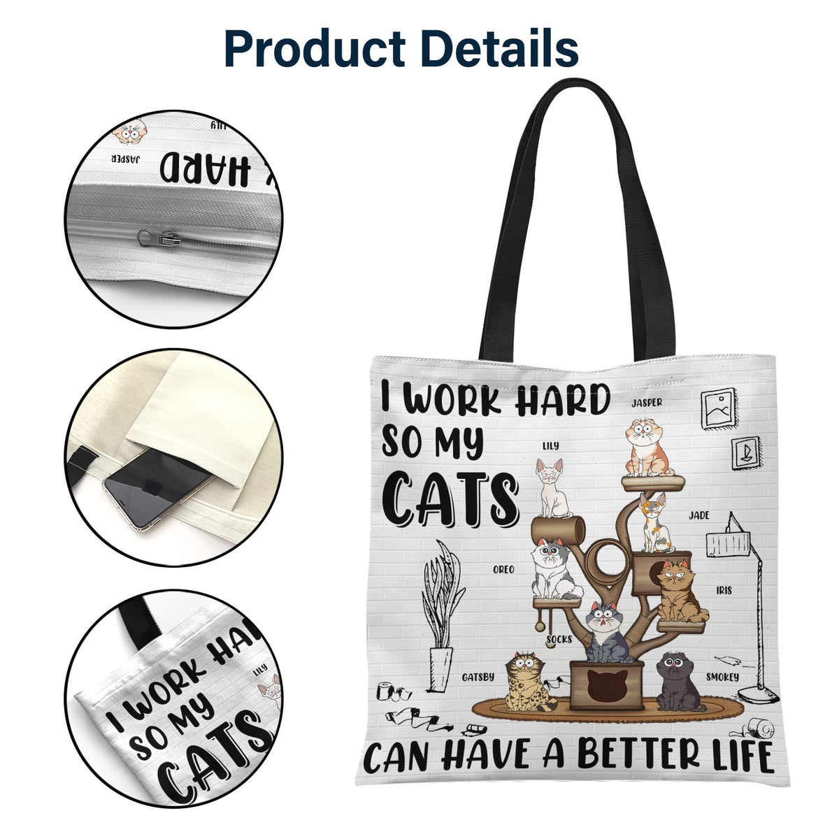 I Work Hard So My Cats Can Have A Better Life - Gift For Cat Lovers - Personalized Zippered Canvas Bag