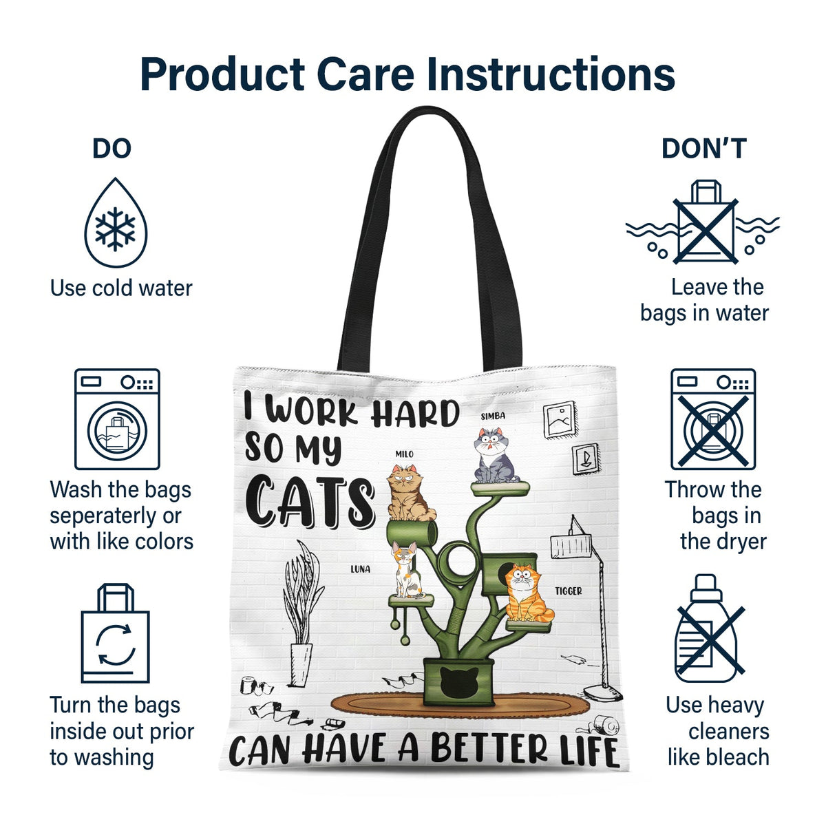 I Work Hard So My Cats Can Have A Better Life - Gift For Cat Lovers - Personalized Zippered Canvas Bag