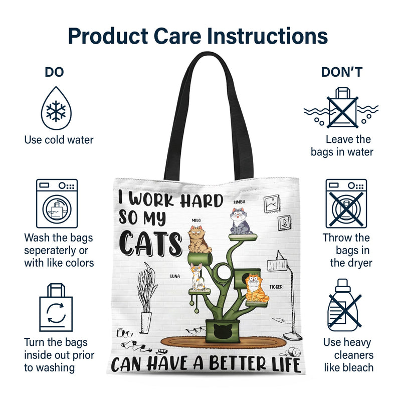 I Work Hard So My Cats Can Have A Better Life - Gift For Cat Lovers - Personalized Zippered Canvas Bag