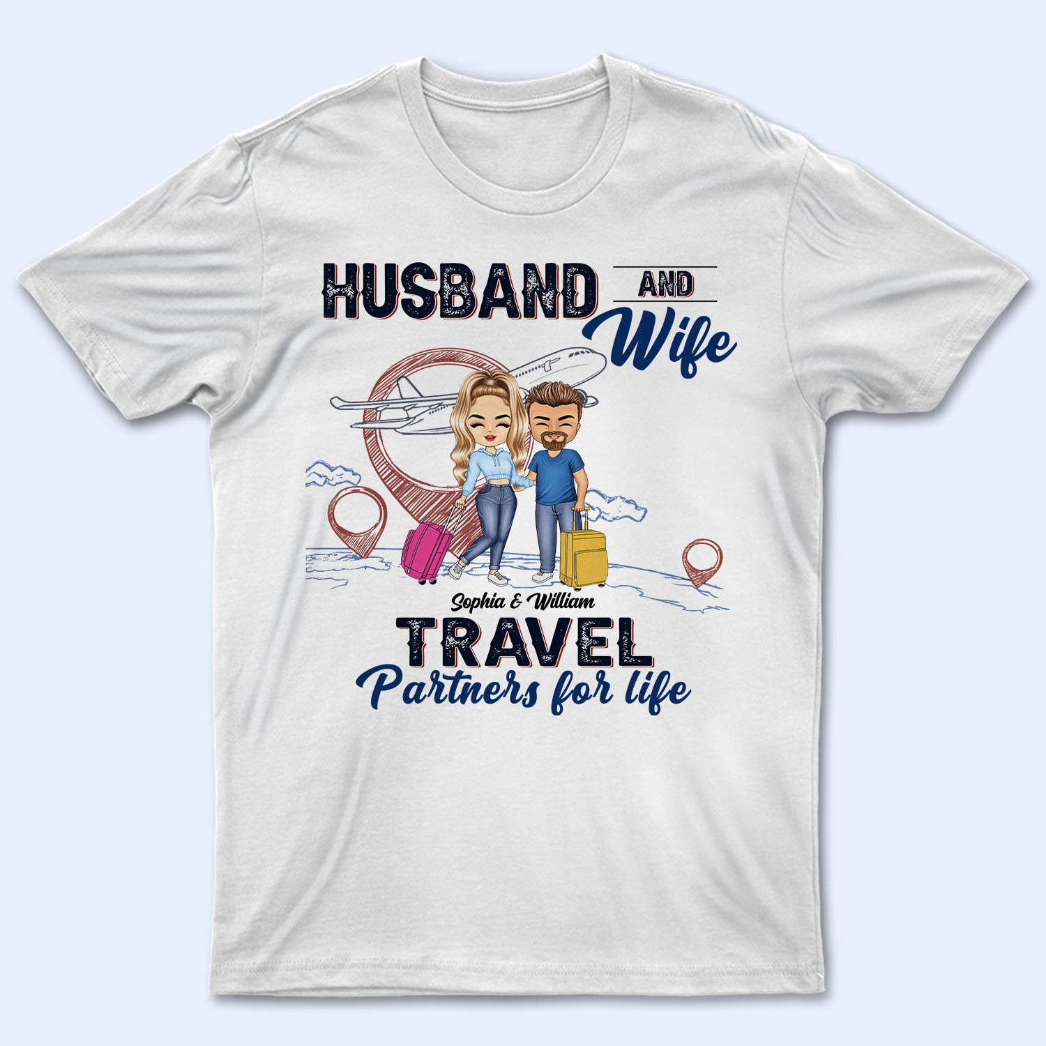 Husband & Wife Travel Partners For Life - Birthday, Anniversary Gift For Travel Couples - Personalized T Shirt