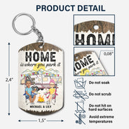 Home Is Where We Park It Cartoon Couple - Gift For Camping Lovers - Personalized Aluminum Keychain