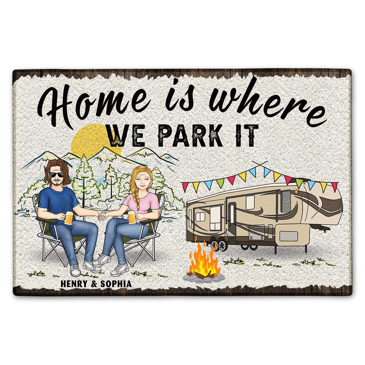 Home Is Where We Park It Family - Gift For Couple - Personalized Doormat