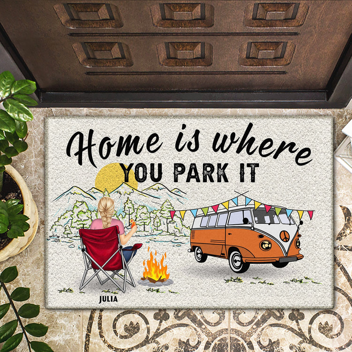 Home Is Where You Park It One Person - Gift For Women Men Loves Camping - Personalized Doormat