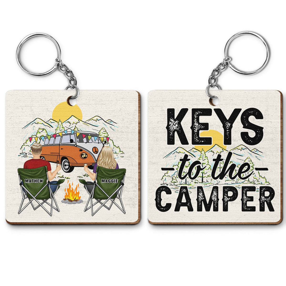 Clés des campeurs - Cadeau pour couples - Porte-clés en bois personnalisé