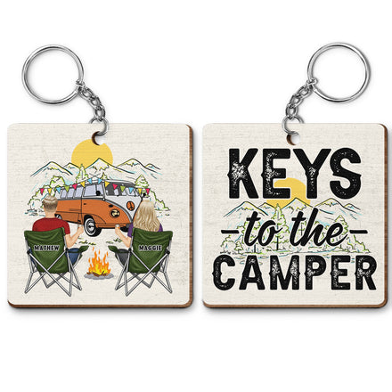 Clés des campeurs - Cadeau pour couples - Porte-clés en bois personnalisé