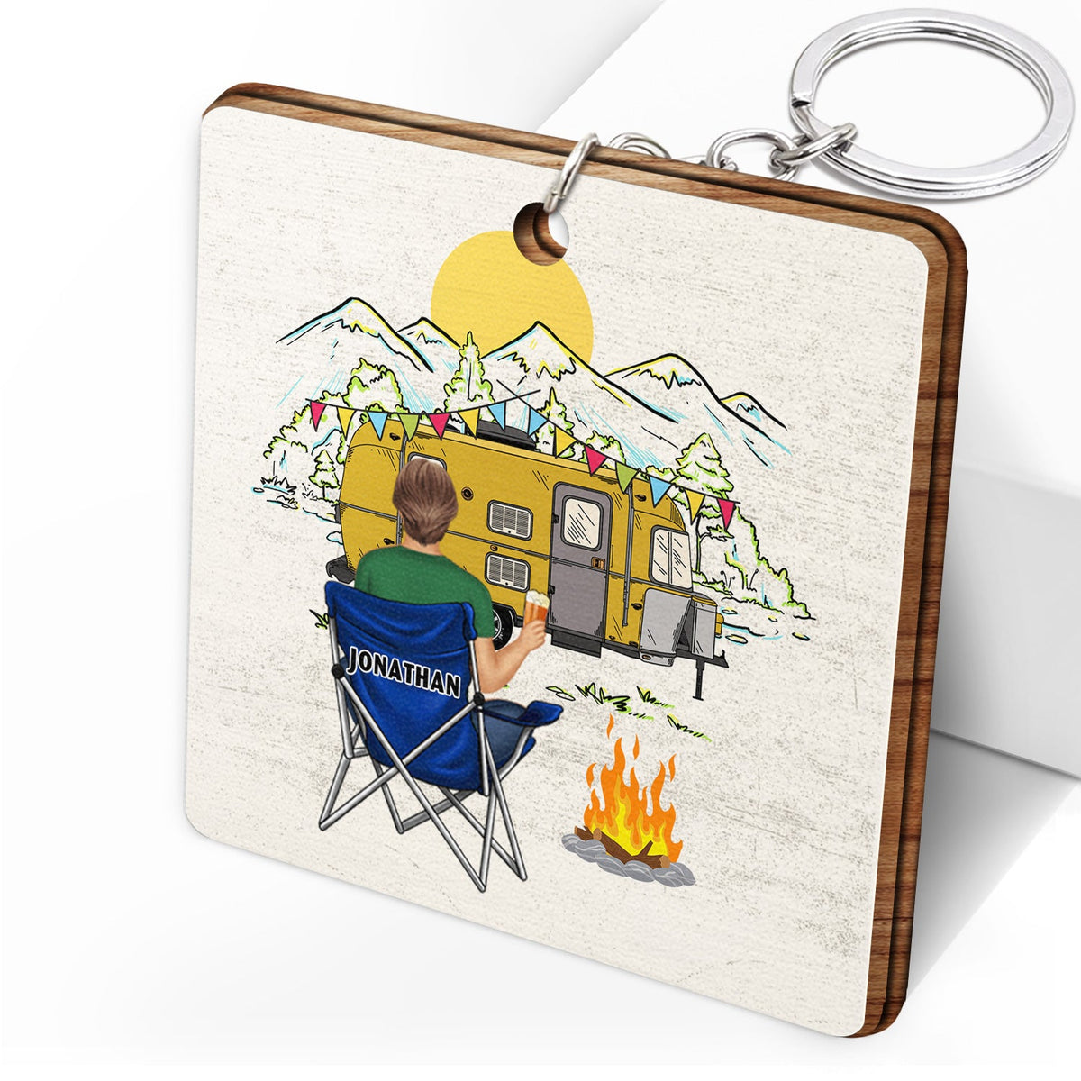 Clés des campeurs - Cadeau pour couples - Porte-clés en bois personnalisé