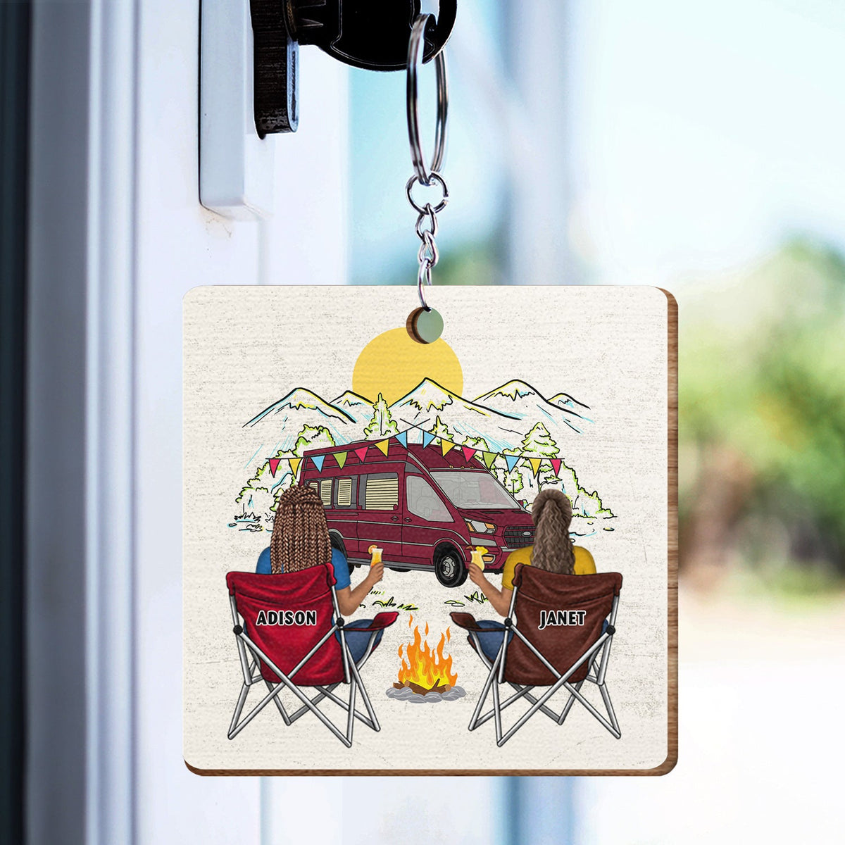 Clés des campeurs - Cadeau pour couples - Porte-clés en bois personnalisé